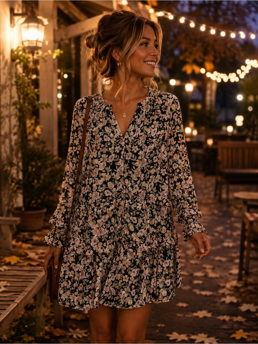 Promesa Black Floral V-Neck Dress with Pink and Cream Accents MSRP $98